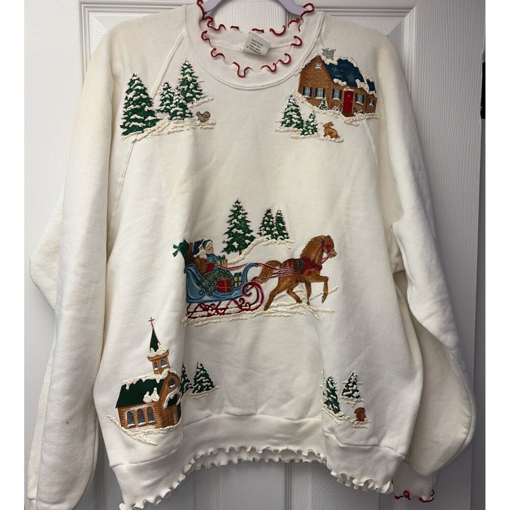 VTG 90s USA Christmas All Over Print Puff Print Vintage Sweatshirt ugly sweater